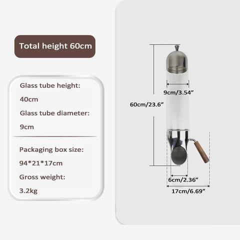 Straight Fire Kitchen Upgrade With This Wall Mounted Glass Tube Dispenser Featuring Adjustable Flow Settings For Coffee Beans Cereal Candy And Tea Goated Pantry Storage That Really Slaps No Cap dimensions and details