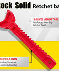 Red Rock Solid ratchet bar with serrated teeth and hollow ductile iron construction.