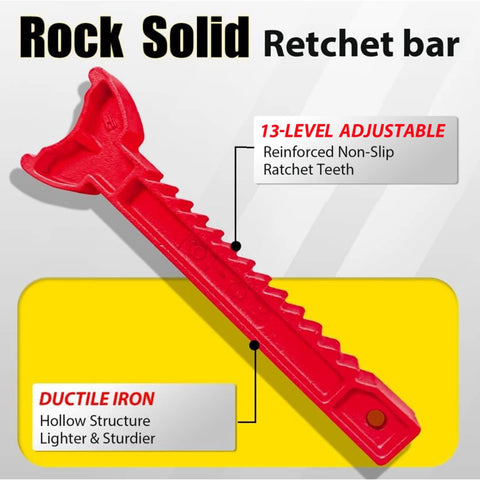 Red Rock Solid ratchet bar with serrated teeth and hollow ductile iron construction.