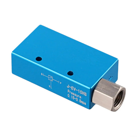 Heavy Duty Aluminum Vacuum Generator For Factory Robotics And Automation Featuring A Beefed Up Pneumatic Ejector Pump With Killer Suction And Fast Acting Venturi Design For Straight Up Pick Place Performance - blue aluminum valve with pressure rating and markings