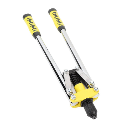 Get This Double Handle Hand Rivet Nut Tool For Super Efficient Riveting Up To 4.8Mm With Ergo Design And Alloy Steel Build Perfect For Auto Car Moto Home And Pro Jobs. double handle alloy steel rivet nut tool with yellow grips and 4.8mm nosepiece