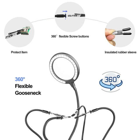 Helping Hands Soldering Station With 3X Magnifying Glass Light And 4 Flexible Arm Magnifier for Electronics Repair, Gooseneck Detail