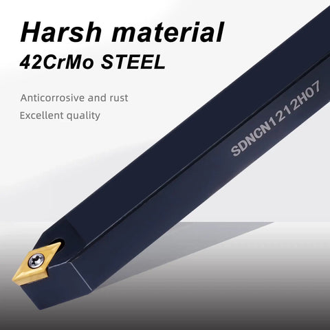 Close-up of All In One Pro Grade Indexable Lathe Tool Kit 21Pcs Set showing 42CrMo steel holder with carbide insert.