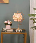 Chic Vibe Stained Glass Tiffany Style Flower Petal Table Lamp With Brass Base For Home Decor Pink 8 Inch Shade 17 Inch Tall