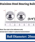Stainless Steel Bearing Balls Kit With 15 Sizes Ranging From 3 To 25 Millimeters And Inch Sizes From One Eighth To One Half Inch Precision Balls 2 To 100 Pieces Durable Rust Resistant For Bearings Machinery And Gearhead Friendly DIY Projects, 20mm ball