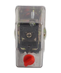 Three Phase Air Compressor Pressure Switch Controller For 380V And 400V Systems, front view with red ON/OFF knob and clear cover