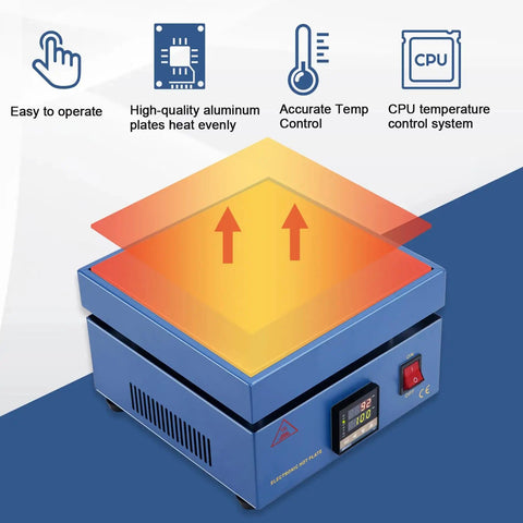 Hot Plate Soldering Station 110V 850W Preheat Soldering Rework Heater with 200x200mm aluminum plate and LED control panel