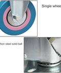 Close-up of Badass Heavy Duty Swivel Caster Wheels With Solid Brakes showing single polyurethane wheel and carbon steel solid ball.