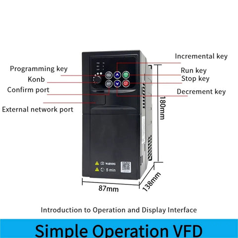 Heavy Duty Three Phase 380V VFD Frequency Converter 3.0 To 5.5 KW Inverter Drive For Smooth Motor Speed Control Dialed In Performance Adjustable Current Pro Grade Solution For 3Phase Motors front view, 180mm x 87mm x 138mm