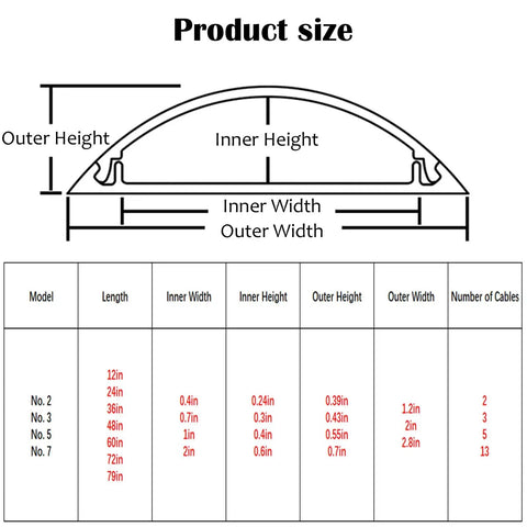 Diagram showing size dimensions of Wood Grain Self Adhesive Cable Management Channel PVC Raceway Cord Protector 10 Pack