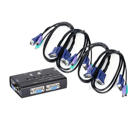 4 Port Vga Kvm Switch With Legacy Computer Keyboard And Mouse Console Cables For Seamless Manual Desktop Rotation High Res Video Output To Plug Into Any Rig And Swap Screens Like A Pro with cables