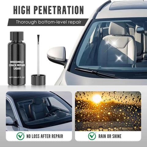 Windshield Crack Repair Kit For Cars Upgraded 2026, quick fix glass repair fluid and images showing repaired car windshield clarity