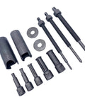 Thinking Process: metal bearing removal puller kit, black steel, with 9 to 23mm adapters and threaded rods
