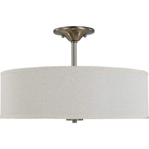 Inspire Close To Ceiling Nickel Flush Mount Light Fixture, 11.5x18x18, minimalist design with linen shade and nickel finish.