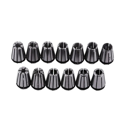 15 Piece ER11 Collet Set for CNC Milling and Engraving Spring Steel Workholding Chuck, multiple sizes displayed in rows