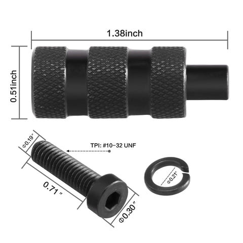 Gonna Be Your Ultimate Upgrade To The Side Charging Bolt Extended Handle Knob All Steel Knurled Grip with screw and washer, dimensions shown.