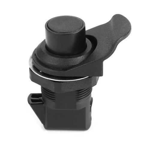 Five Piece Push Button Boat Door Latch Set, Black Plastic Glove Box Release Lock close-up