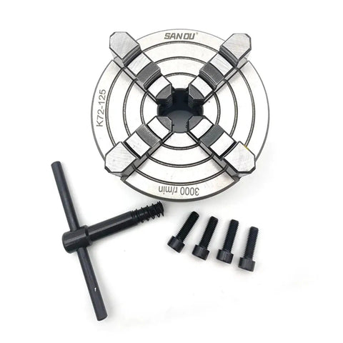 Top Shelf Four Jaw Lathe Chuck 125 Millimeter Single Movement Rig Built Tough With Heavy Alloy for precise metalworking tasks.