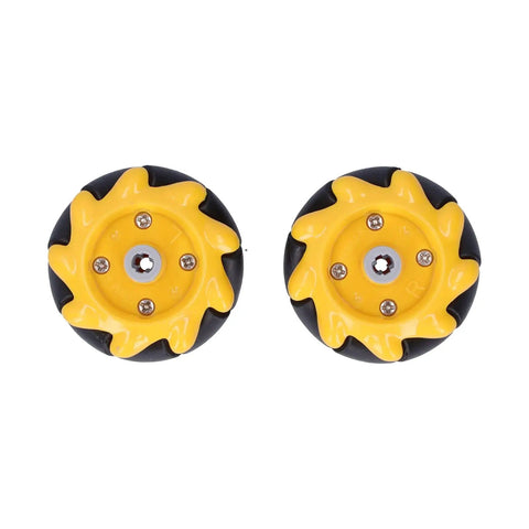 Omni Directional Mecanum Wheel Set For Smart Robot Car Dope 48mm Rubber Tire Wheels, yellow and black, used in DIY projects