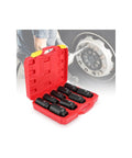 9 Piece Deep Impact Socket Set For Car Wheel Hub Nuts 29mm To 38mm Hex Drive Tool Kit With Tough Ratchet For Heavy Duty Axle Mech Fixin' in red case