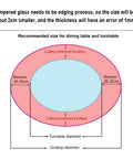 Diagram showing recommended sizing for Sturdy Round Tempered Glass Turntable Serving Tray 39 Inch With Silent Bearing For Dining Table