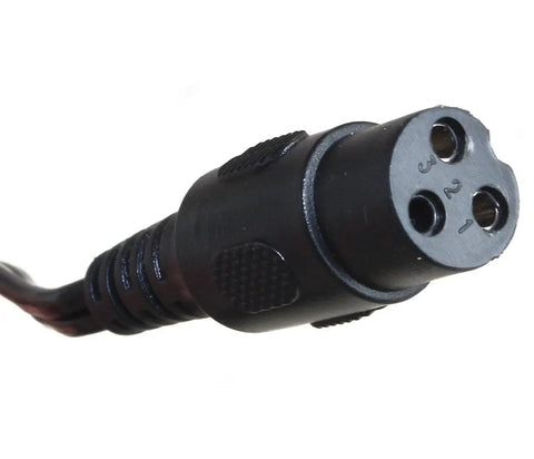 Close-up of a 3 prong inline connector for Electric Scooter Battery Charger For E100 E125 E150 Models 24V Lead Acid Battery