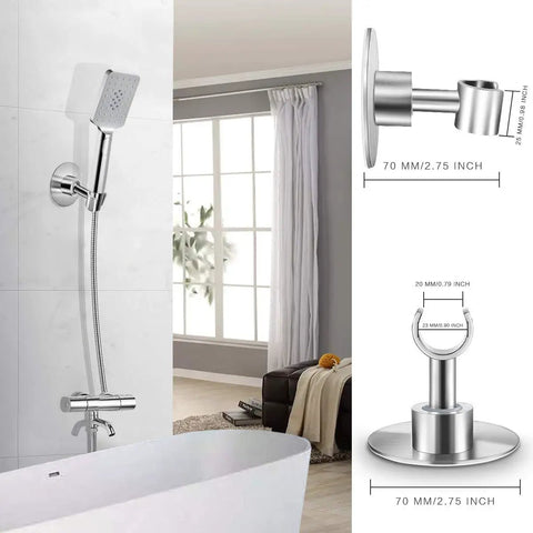 Sturdy Stainless Steel Shower Head Holder With 360 Degree Spin Adhesive Wall Mount Bracket for Handheld Shower Heads No Tools Needed Brushed SUS 304 Finish in bathroom