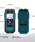 Pro 5 In 1 Stud Finder Wall Scanner with HD LCD Display, front and back view showing smart sensor and buttons.