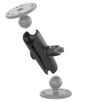 Medium Double Socket Arm For B Size 1 Inch Ball Components, fully adjustable arm with tilt and swivel, front view with ball mounts