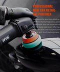 Mini Car Polisher Kit For Auto Detailing With 750W Buffer, polishing a black car's surface using a detail pad