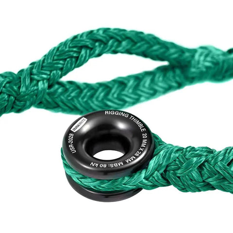 Green 12-strand polyester Arborist Rigging Sling Three Quarter Inch, 10 Ft Adjustable Block With Aluminum Ring for tree climbing.