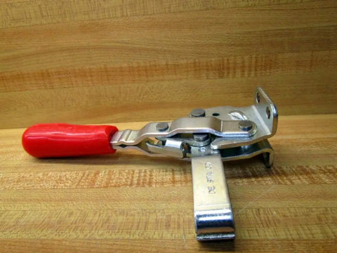 207 U Series Vertical Hold Down Clamp With Flanged Base and U Bar in Stainless Steel on Wooden Surface