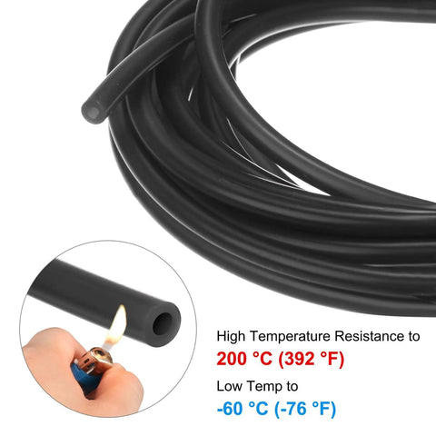 Silicone Tubing 3/32 Inch ID By 5/32 Inch OD High Temp Water And Air Hose, 11 Feet, Black, showing high-temperature resistance.