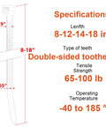 Specifications of Assorted Zip Ties Set 8 12 14 18 Inch Heavy Duty Nylon Cable Ties With Self Locking Mechanism 100 Lb Tensile Strength