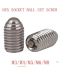 Rock Solid 304 Stainless Steel Hex Socket Spring Ball Plunger Set Screws M3 M4 M5 M6 M8 close-up view of hex socket screws.