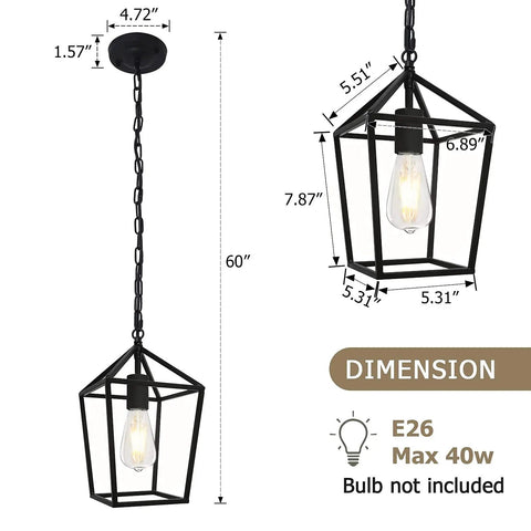 Cool Black Lantern Pendant Light For Kitchen Island And Hallway Modern Farmhouse Cage Pendant Lighting dimensions and details.