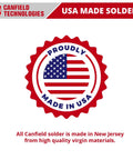 USA Made Solder badge highlighting quality of Stained Glass Solder 50 50 For Crafty Glass Projects 1 Lb Spool Made In USA With Virgin Tin And Lead