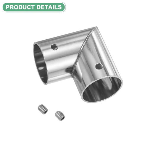 Six Pack Stainless Steel Structural Pipe Connector Set For 1 Inch 25mm OD Pipe, 90 Degree Two Way Fittings shown with screws