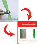 Close-up of Pro Level Heavy Duty Poly Strapping Kit showing green polyester strap folding without cracking, with strapping seals.