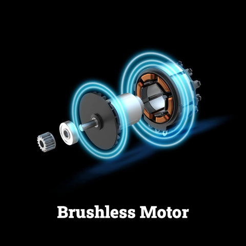 Heavy Duty Cordless Brad Nailer Fueled By 20V Brushless Motor And 18 Gauge Specs with detailed view of brushless motor components.