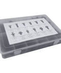 Rig Ready Black Nylon Push Type Retainer Clip Assortment Kit For Auto Bumper Fender Liner Trim Panel Fasteners in storage case.