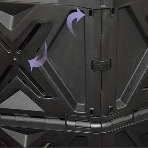 Close-up of 540L Outdoor Tumbler Compost Bin For Garden And Yard, Extra Large BPA Free All Season Composting Box hinge and texture