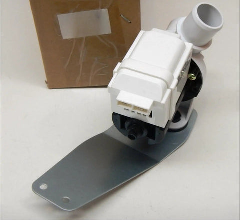 Universal Washing Machine Drain Pump Motor WH23X10030 Replacement Kit 120V 85W, white dual-path pump with metal bracket