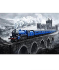 Blue Train On Stone Bridge Wall Art Canvas Print Vintage Locomotive Steam Engine Poster For Living Room Bedroom Decor Modern Home Style 20x30 Inches Unframed