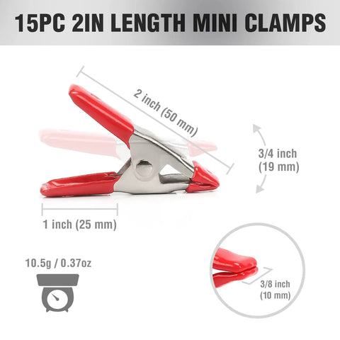 Beefy Heavy Duty Steel Spring Clamps Set With Four Inch Five Pack And Two Inch Fifteen Pack Jaw Openings 2 Inch