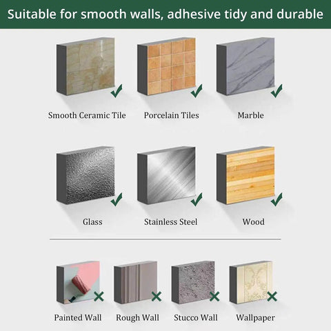 Suitable surfaces for Self Adhesive Bathroom Hardware Set With 16 Inch Towel Bar Toilet Paper Holder And 3 Towel Hooks Stick On Kit