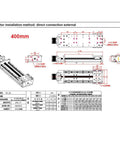 Technical drawing of Heavy Duty Aviation Aluminum 6061 Three Axis Sliding Table With 16 Inch Ball Screw Linear Stage for precise machining.