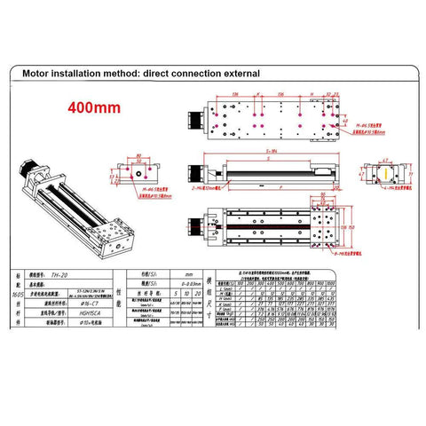 Technical drawing of Heavy Duty Aviation Aluminum 6061 Three Axis Sliding Table With 16 Inch Ball Screw Linear Stage for precise machining.