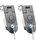 Two Piece Flush Mount Trailer Access Door Latch Set With Push Button Cylinder Closure For Paired Baggage Panels, keys shown