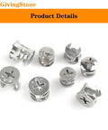 75 Pack Heavy Duty Cam Lock Nuts With Tough As Nails Furniture Connector Hardware Rustproof Zinc Alloy, eight pieces shown.